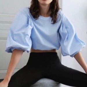 ZARA Blue Puff Sleeve Top